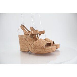 Korks Women's Bardot Sandal Size 11 Block Heel Platform Retro Cork Brown Vegan